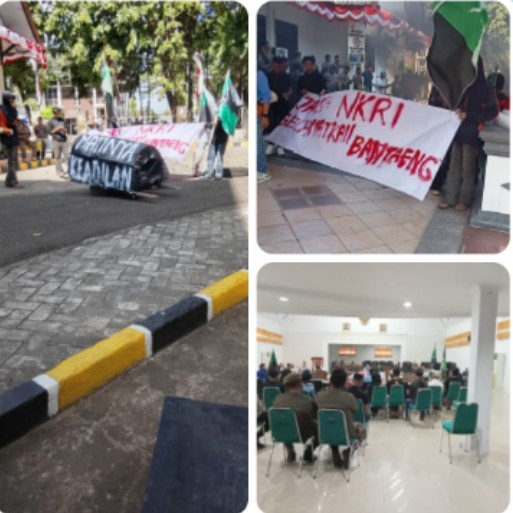 Massa HMI Geruduk DPRD Bantaeng, Bakar Keranda Mayat dan Ban, Lanjutkan Rapat Bersama DPRD